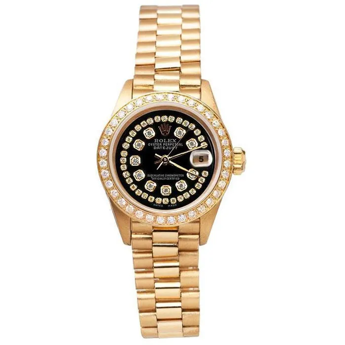 GB Watches Black String Diamond Dial Rolex Presidente Watch Dj Diamond Bezel GB Watches Black String Diamond Dial Rolex Presidente Watch Dj Diamond Bezel