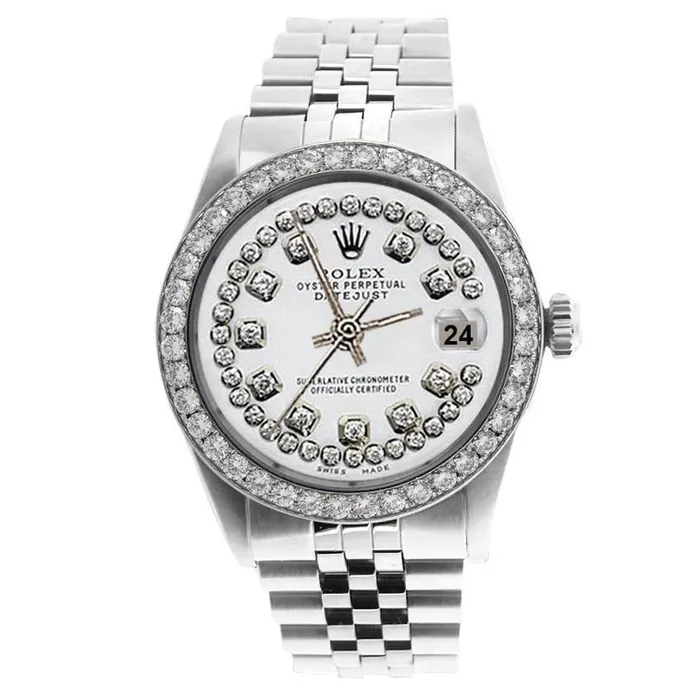 GB Watches Perpetual Rolex Gents Watch White String Bezel Datejust Ss Jubile