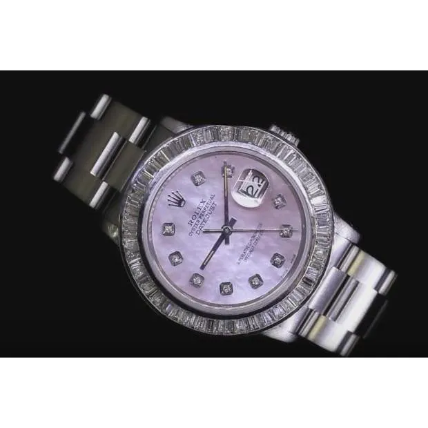 GB Watches Pink Custom Diamond Dial Datejust Rolex Watch Ss 5 Carat Baguette GB Watches Pink Custom Diamond Dial Datejust Rolex Watch Ss 5 Carat Baguette