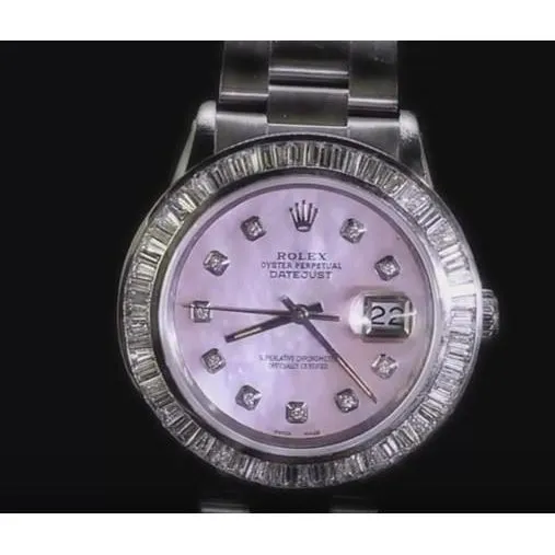 GB Watches Pink Custom Diamond Dial Datejust Rolex Watch Ss 5 Carat Baguette