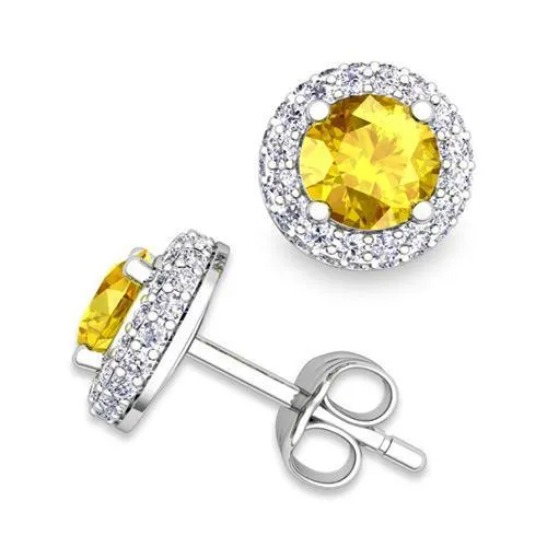 GB White Gold 5 Carats Women Round Cut Yellow Sapphire Studs Earrings Earrings GB White Gold 5 Carats Women Round Cut Yellow Sapphire Studs Earrings Earrings