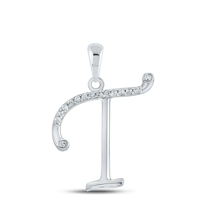 GND Necklaces GND 10Kt White Gold Womens Round Diamond Initial T Letter Pendant 110 Cttw GND Necklaces GND 10Kt White Gold Womens Round Diamond Initial T Letter Pendant 110 Cttw