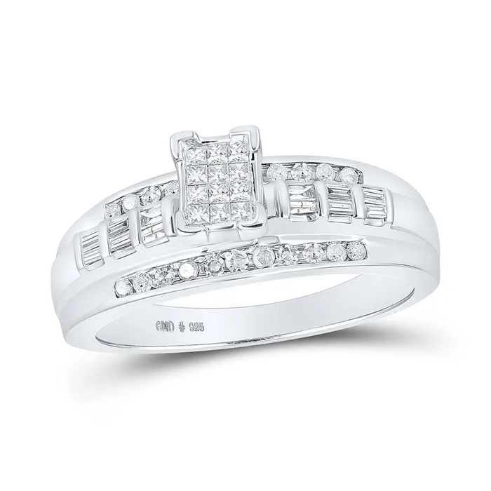 GND Sterling Silver Princess Diamond Square Cluster Bridal Wedding Ring 13 Cttw GND Rings GND Sterling Silver Princess Diamond Square Cluster Bridal Wedding Ring 13 Cttw GND Rings