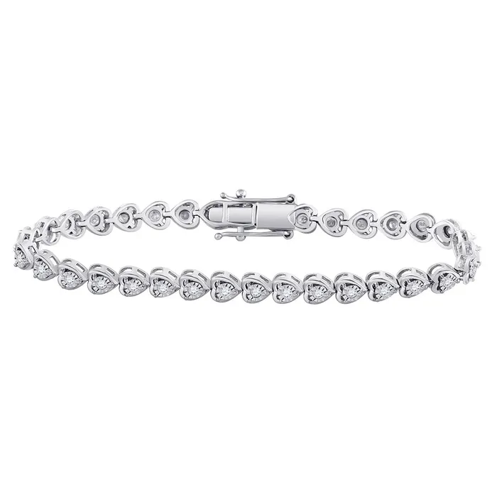 GND Sterling Silver Womens Round Diamond Heart Tennis Bracelet 1 Cttw GND Bracelets GND Sterling Silver Womens Round Diamond Heart Tennis Bracelet 1 Cttw GND Bracelets