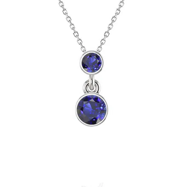 HarryChadEntcom 2 Stone Pendant Round Ceylon Sapphire With Chain White Gold 2 Carats Necklaces HarryChadEntcom 2 Stone Pendant Round Ceylon Sapphire With Chain White Gold 2 Carats Necklaces