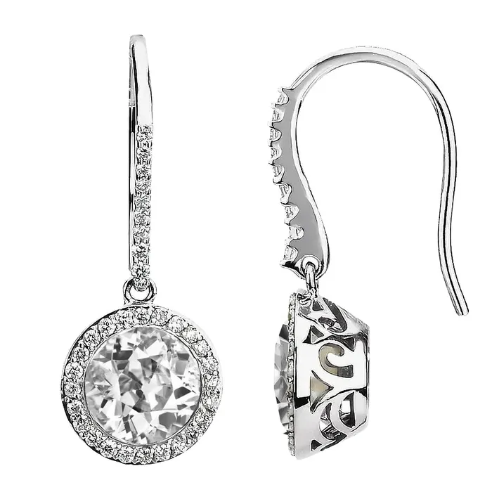 HarryChadEntcom Halo Genuine Natural Earth Mined Diamond Dangle Earrings 6 Carats Round Old Mine Cut White Gold Earrings HarryChadEntcom Halo Genuine Natural Earth Mined Diamond Dangle Earrings 6 Carats Round Old Mine Cut White Gold Earrings