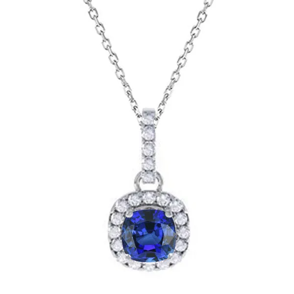 HarryChadEntcom Necklaces Halo Pendant Cushion Ceylon Sapphire Round Natural Earth Mined Diamond 325 Carats HarryChadEntcom Necklaces Halo Pendant Cushion Ceylon Sapphire Round Natural Earth Mined Diamond 325 Carats