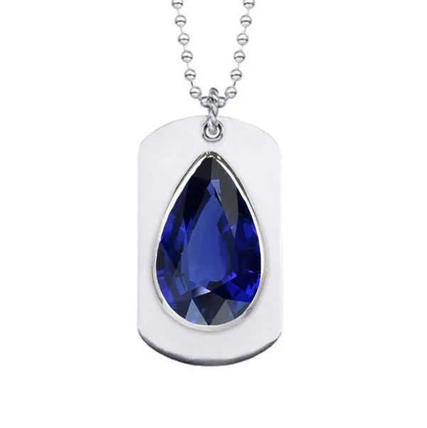 HarryChadEntcom Necklaces Mens Sapphire Dog Tag Pendant
