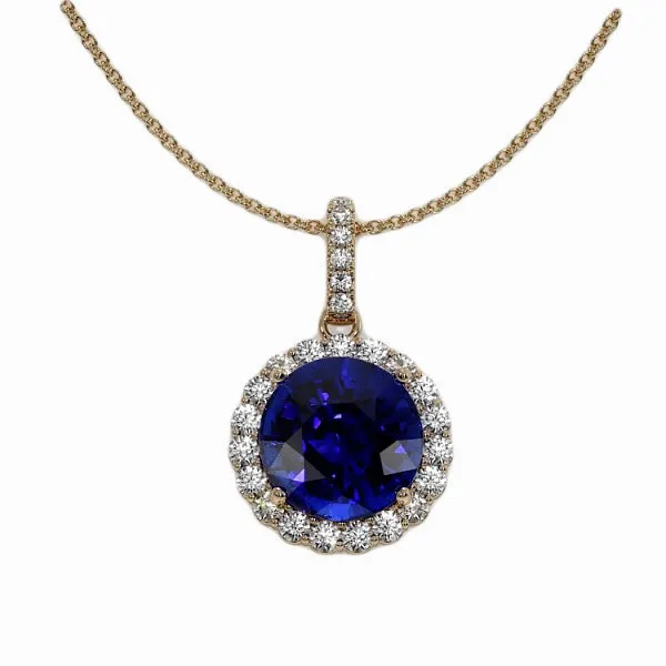 HarryChadEntcom Necklaces Round Natural Earth Mined Diamond Blue Sapphire Halo Pendant Yellow Gold 350 Carats HarryChadEntcom Necklaces Round Natural Earth Mined Diamond Blue Sapphire Halo Pendant Yellow Gold 350 Carats