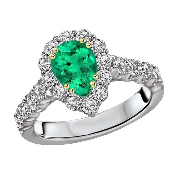 HarryChadEntcom Pear Cut Green Emerald Halo Ring Round Diamonds Comfort Fit Rings HarryChadEntcom Pear Cut Green Emerald Halo Ring Round Diamonds Comfort Fit Rings