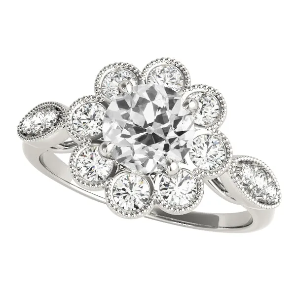 HarryChadEntcom Rings 4 Carats Halo Ring Round Old Miner Natural Earth Mined Diamond Flower Style 14K Gold HarryChadEntcom Rings 4 Carats Halo Ring Round Old Miner Natural Earth Mined Diamond Flower Style 14K Gold