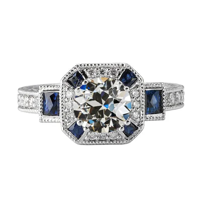 HarryChadEntcom Rings Art Deco Jewelry New Halo Old Miner Natural Earth Mined Diamond Trapezoid Sapphire Ring HarryChadEntcom Rings Art Deco Jewelry New Halo Old Miner Natural Earth Mined Diamond Trapezoid Sapphire Ring