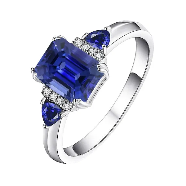 HarryChadEntcom Rings Emerald Three Stone Blue Sapphire Ring Natural Earth Mined Diamonds 3 Carats HarryChadEntcom Rings Emerald Three Stone Blue Sapphire Ring Natural Earth Mined Diamonds 3 Carats