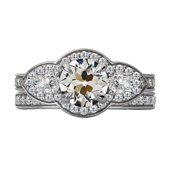 HarryChadEntcom Rings Flower Style Halo Wedding Ring Set Round And Pear Old Miner 4 Carats Natural Diamond HarryChadEntcom Rings Flower Style Halo Wedding Ring Set Round And Pear Old Miner 4 Carats Natural Diamond