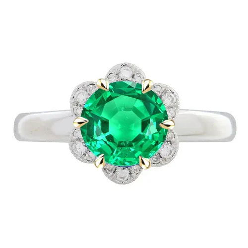 HarryChadEntcom Rings Flower Style Round Green Emerald Ring For Women HarryChadEntcom Rings Flower Style Round Green Emerald Ring For Women