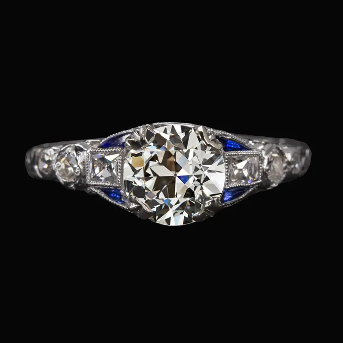 HarryChadEntcom Rings Genuine Ladies Round Old Cut Natural Earth Mined Diamond Ring With Baguette Sapphires 350 Carats HarryChadEntcom Rings Genuine Ladies Round Old Cut Natural Earth Mined Diamond Ring With Baguette Sapphires 350 Carats