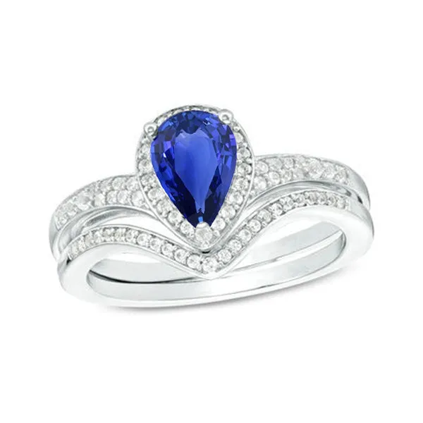 HarryChadEntcom Rings Natural Earth Mined Diamond Engagement Ring Set Pear Ceylon Sapphire 275 Carats HarryChadEntcom Rings Natural Earth Mined Diamond Engagement Ring Set Pear Ceylon Sapphire 275 Carats