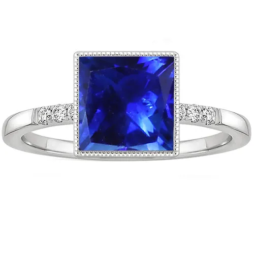 HarryChadEntcom Rings Vintage Style Gold Ring Princess Ceylon Sapphire Natural Earth Mined Diamond 375 Carats HarryChadEntcom Rings Vintage Style Gold Ring Princess Ceylon Sapphire Natural Earth Mined Diamond 375 Carats