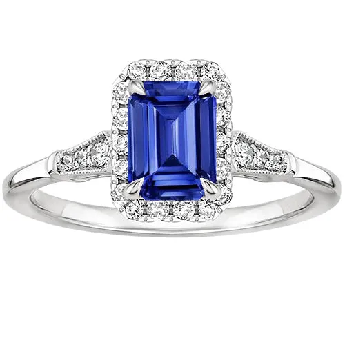 HarryChadEntcom Rings Vintage Style Halo Ring Emerald Ceylon Sapphire Natural Earth Mined Diamond 425 Carats HarryChadEntcom Rings Vintage Style Halo Ring Emerald Ceylon Sapphire Natural Earth Mined Diamond 425 Carats