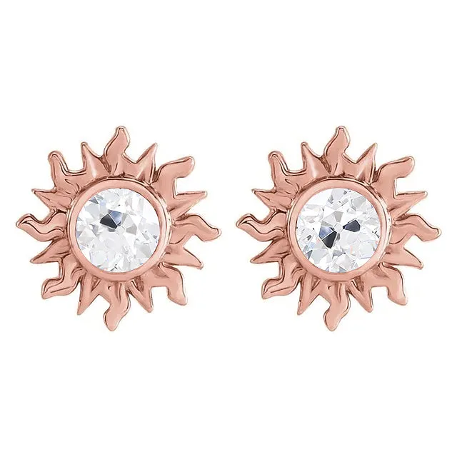 HarryChadEntcom Rose Gold Mined Diamond Stud Sunbursts Earrings Bezel 2 Carats Round Old Cut Earrings HarryChadEntcom Rose Gold Mined Diamond Stud Sunbursts Earrings Bezel 2 Carats Round Old Cut Earrings