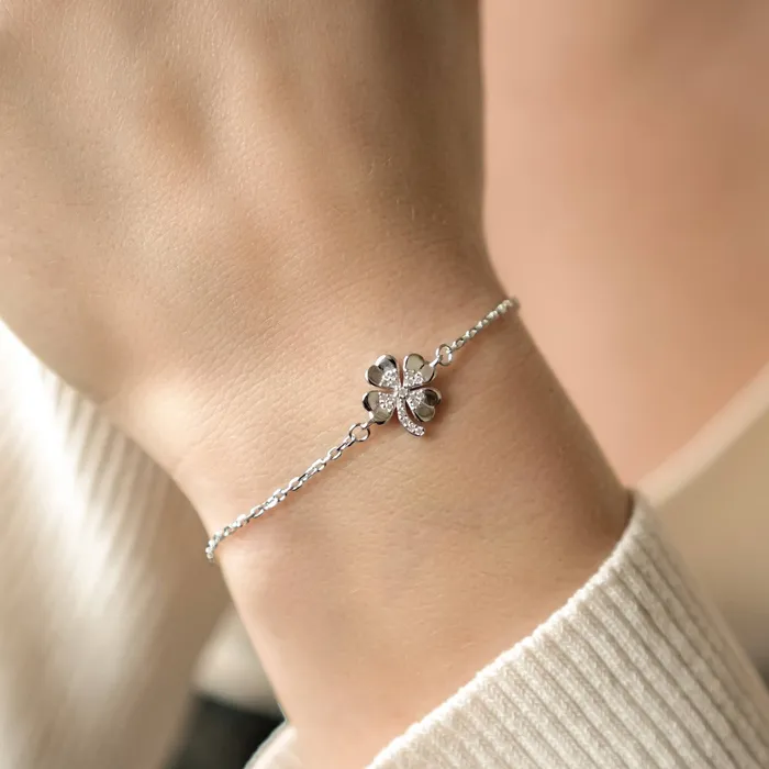 Hey Happiness Bracelets Four Leaf Clover Bracelet Sterling Silver Hey Happiness Bracelets Four Leaf Clover Bracelet Sterling Silver