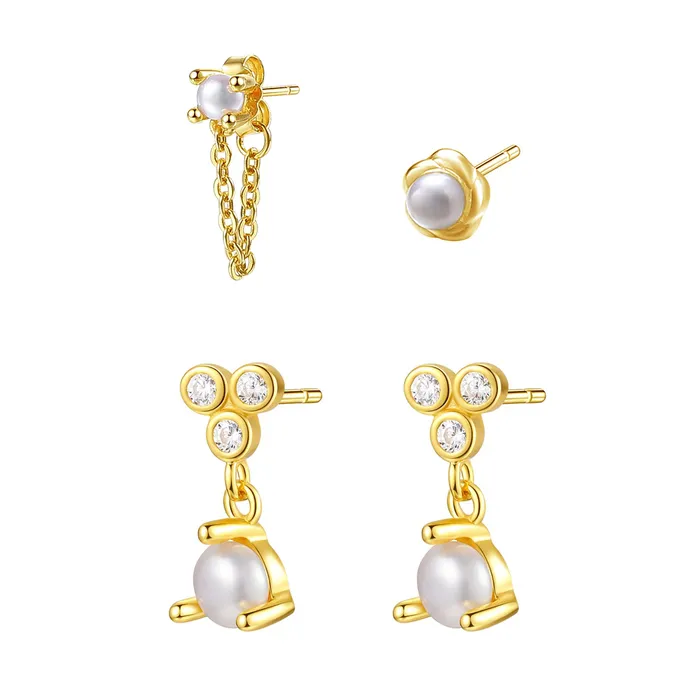Hey Happiness Earrings Pearl Trio Earrings Set Sterling Silver