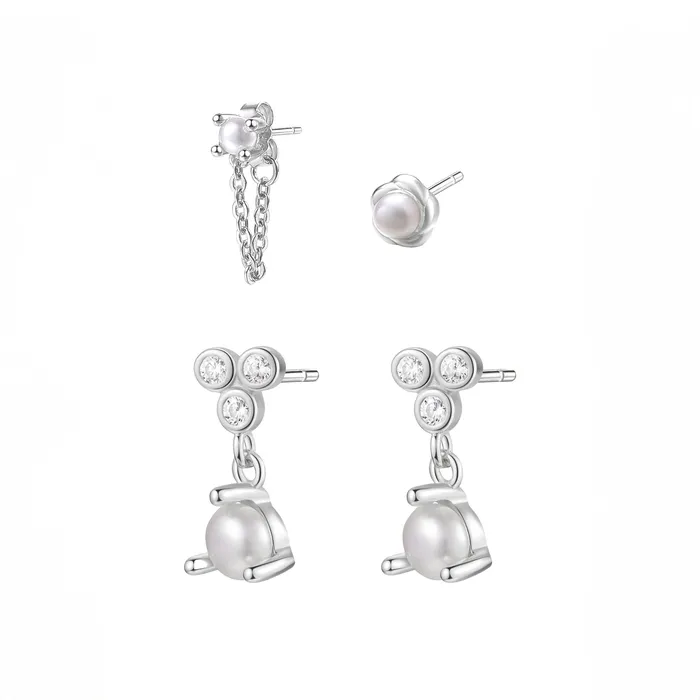 Hey Happiness Earrings Pearl Trio Earrings Set Sterling Silver
