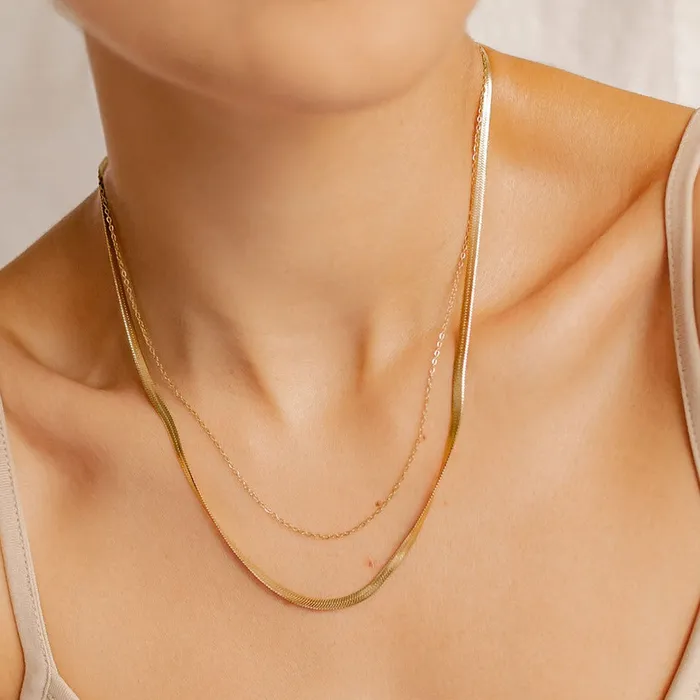 Hey Happiness Necklaces Mixed Snake and Cable Chain Necklace Gold Hey Happiness Necklaces Mixed Snake and Cable Chain Necklace Gold