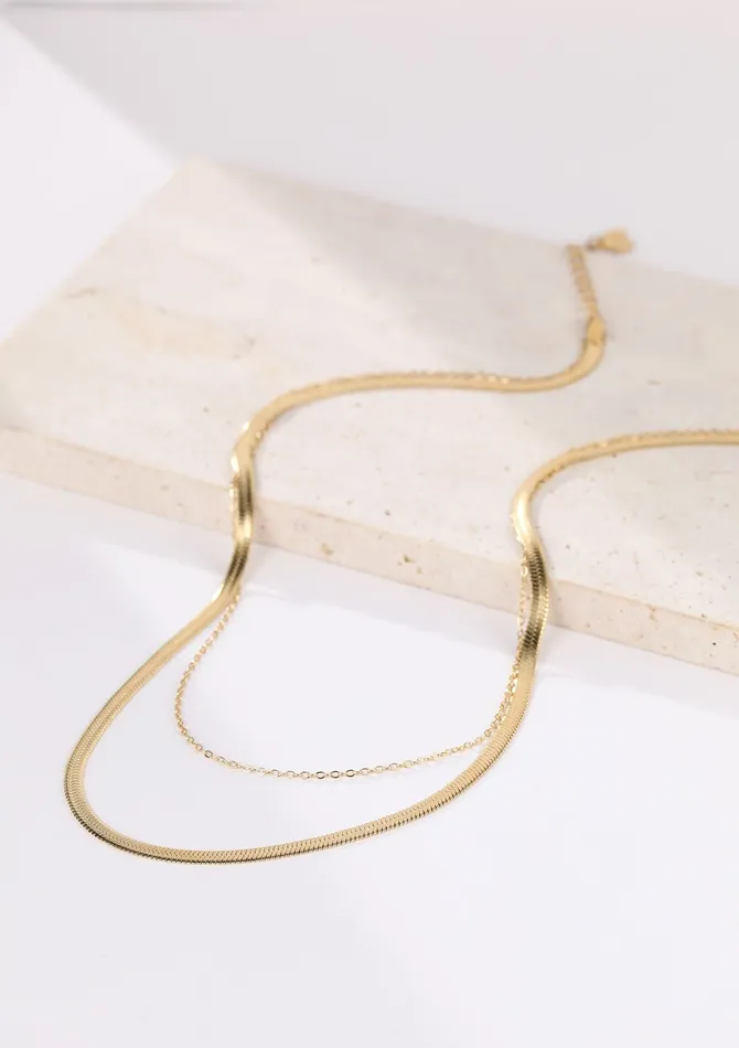 Hey Happiness Necklaces Mixed Snake and Cable Chain Necklace Gold Hey Happiness Necklaces Mixed Snake and Cable Chain Necklace Gold