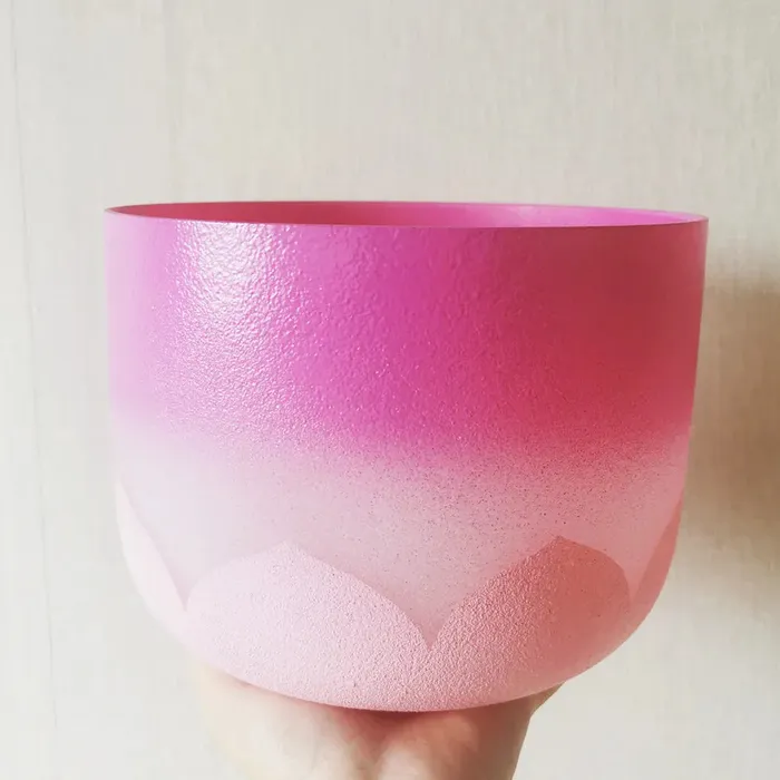 Life Changing Energy Rings 9 inch 432hz Pink Chakra Frosted Quartz Crystal Singing Bowl FREE Mallet and Oring