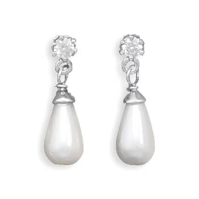 MMA Earrings MMA Simulated Pearl Drop with Cz Post Earrings