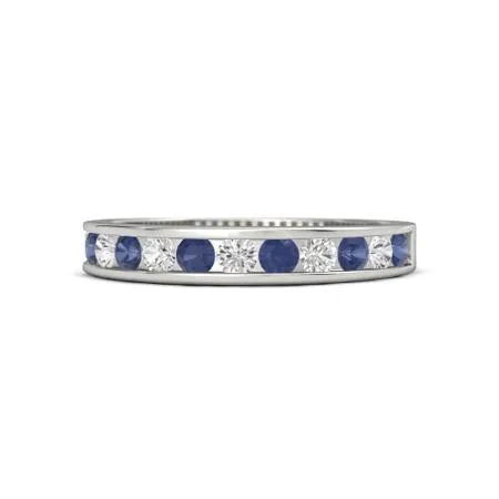 Natural Earth Mined Diamond Round Blue Sapphire Band 250 Carats White Gold 14K Jewelry GB Rings Natural Earth Mined Diamond Round Blue Sapphire Band 250 Carats White Gold 14K Jewelry GB Rings