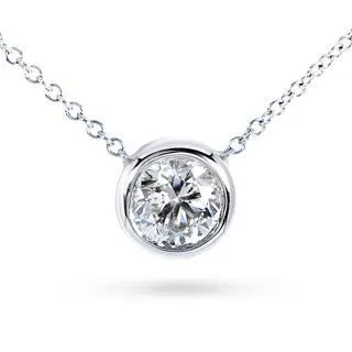 Necklaces GB Solitaire 2 Ct Round Bezel Set Natural Earth Mined Diamond Pendant White Gold 14K Necklaces GB Solitaire 2 Ct Round Bezel Set Natural Earth Mined Diamond Pendant White Gold 14K