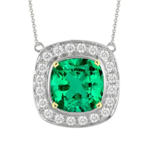 Necklaces HarryChadEntcom Cushion Green Emerald Halo Pendant With Chain
