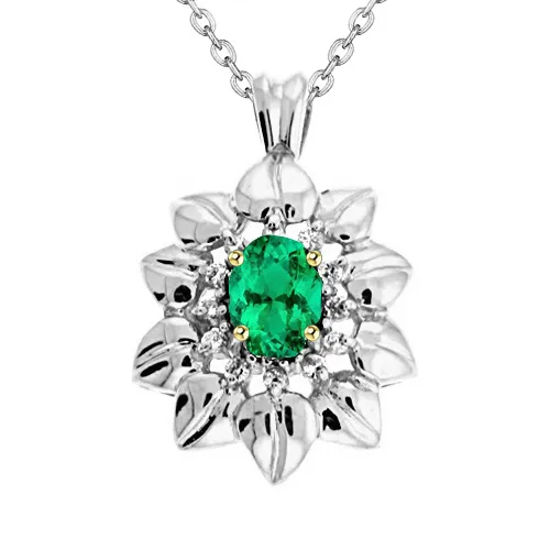 Necklaces HarryChadEntcom Flower Style Oval Gem Pendant Green Emerald Necklace Necklaces HarryChadEntcom Flower Style Oval Gem Pendant Green Emerald Necklace