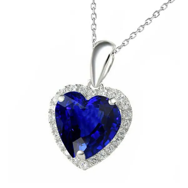 Necklaces HarryChadEntcom Heart Blue Sapphire Round Natural Earth Mined Diamond Halo Pendant With Bail 5 Carats Necklaces HarryChadEntcom Heart Blue Sapphire Round Natural Earth Mined Diamond Halo Pendant With Bail 5 Carats