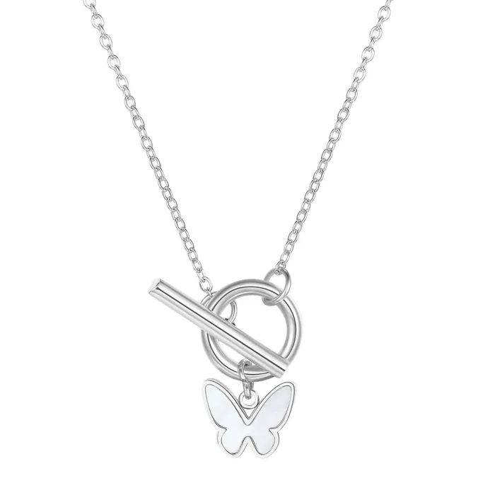 Necklaces Hey Happiness Butterfly Pendant TBar Necklace Silver