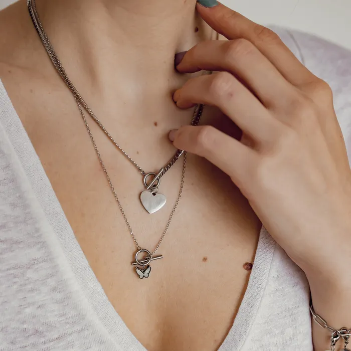 Necklaces Hey Happiness Butterfly Pendant TBar Necklace Silver Necklaces Hey Happiness Butterfly Pendant TBar Necklace Silver