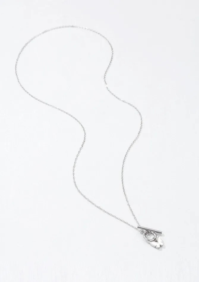 Necklaces Hey Happiness Butterfly Pendant TBar Necklace Silver Necklaces Hey Happiness Butterfly Pendant TBar Necklace Silver