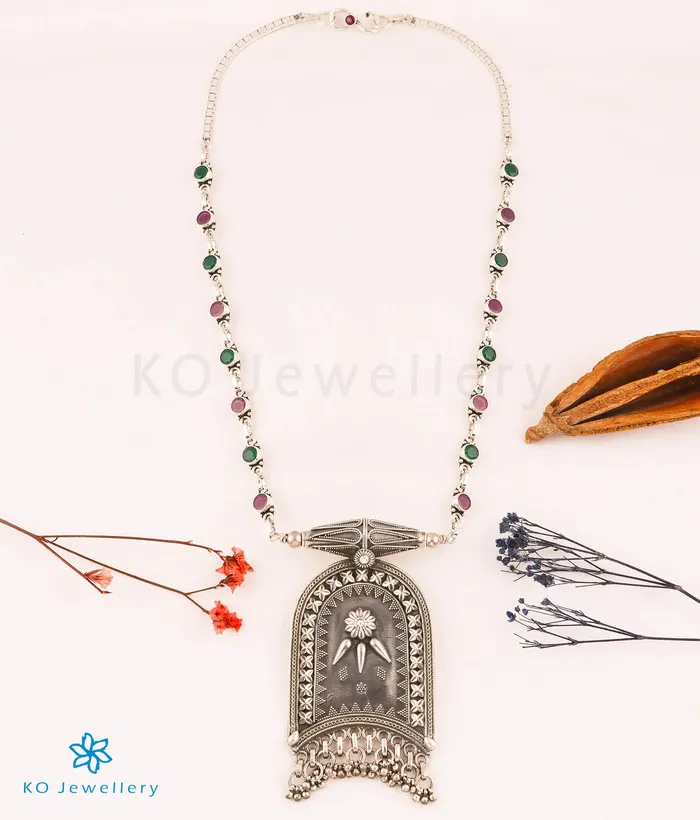 Necklaces Jaipur The Ayana Silver Antique Gemstone Necklace