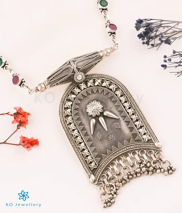 Necklaces Jaipur The Ayana Silver Antique Gemstone Necklace