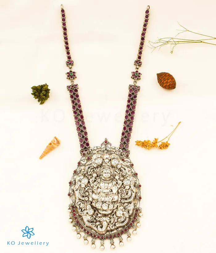 Necklaces Silversmith The Bhavini Nakkasi Silver Kempu Lakshmi Necklace