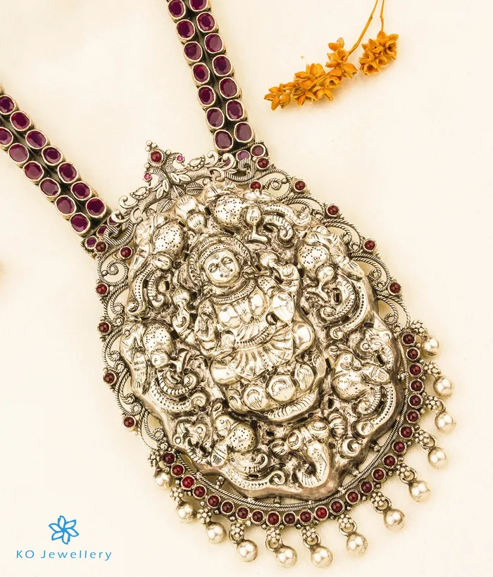 Necklaces Silversmith The Bhavini Nakkasi Silver Kempu Lakshmi Necklace