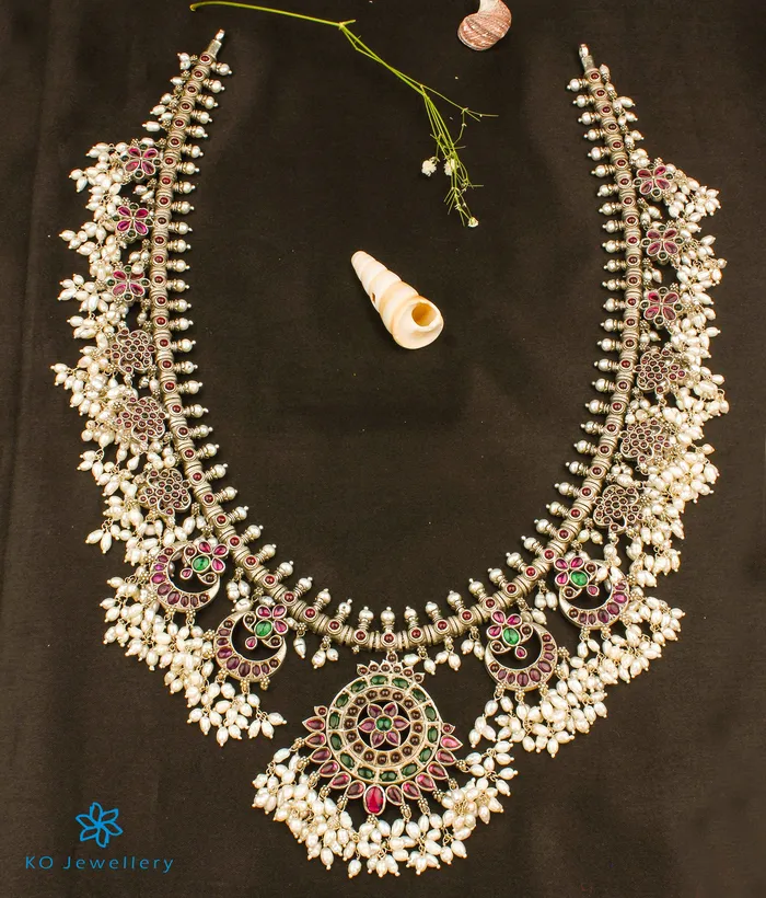 Necklaces Silversmith The Pranaya Silver Guttapusalu Necklace Long