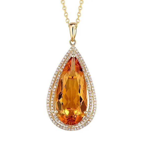 Necklaces Yellow Gold 14K Pear Madeira Citrine With Round Natural Earth Mined Diamonds Pendant 21 Ct GB Necklaces Yellow Gold 14K Pear Madeira Citrine With Round Natural Earth Mined Diamonds Pendant 21 Ct GB