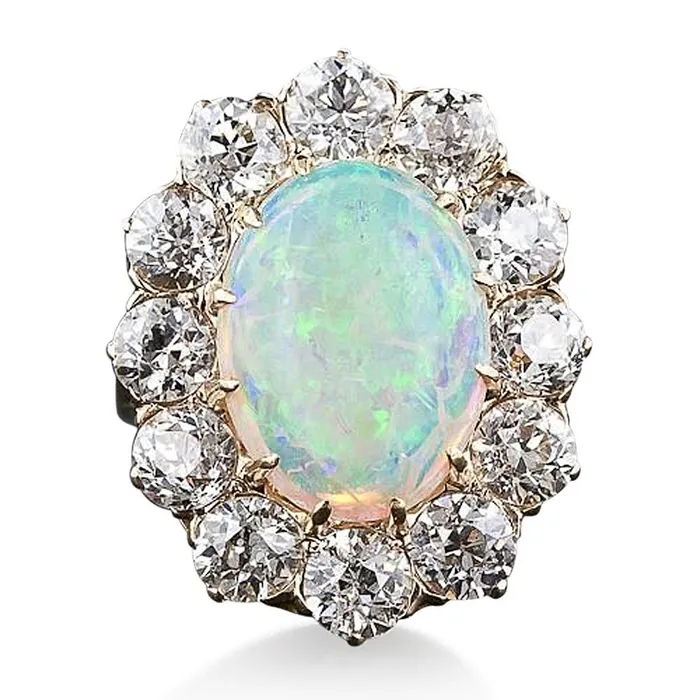 Opal And Natural Earth Mined Diamonds 675 Carats Anniversary Ring Gold 14K New GB Rings Opal And Natural Earth Mined Diamonds 675 Carats Anniversary Ring Gold 14K New GB Rings
