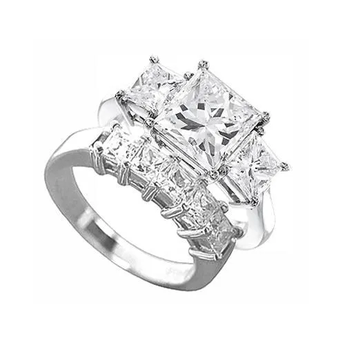 Princess Cut Natural Earth Mined Diamond Engagement Ring Set 451 Carats GB Rings