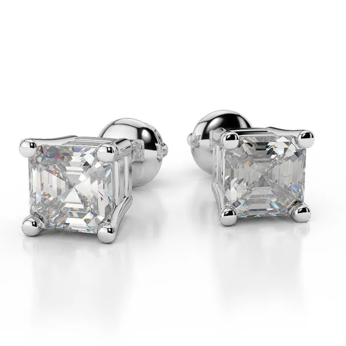 Prong Set 3 Carats Asscher Cut Natural Earth Mined Diamonds Studs Earrings WG 14K GB Earrings Prong Set 3 Carats Asscher Cut Natural Earth Mined Diamonds Studs Earrings WG 14K GB Earrings
