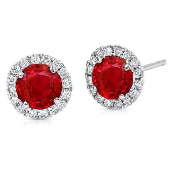 Red Round Ruby Natural Earth Mined Diamond Stud Halo Earring White Gold 14K 350 Ct GB Earrings Red Round Ruby Natural Earth Mined Diamond Stud Halo Earring White Gold 14K 350 Ct GB Earrings