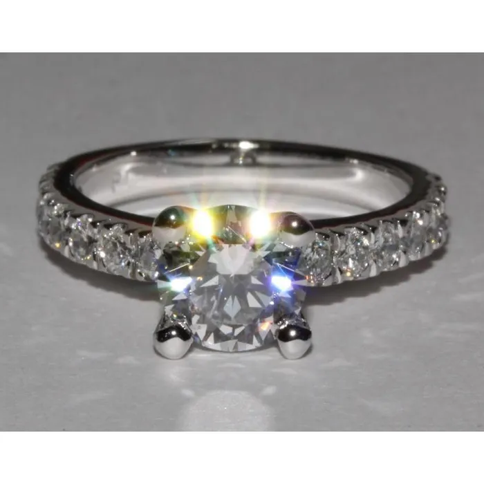 Rings GB 150 Carats Round Cut Real Natural Earth Mined Diamond Accented Engagement Ring White Gold 14K